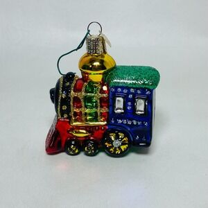 Old World Christmas Glass‎ Ornament Small Locomotive Hand Painted Glitter